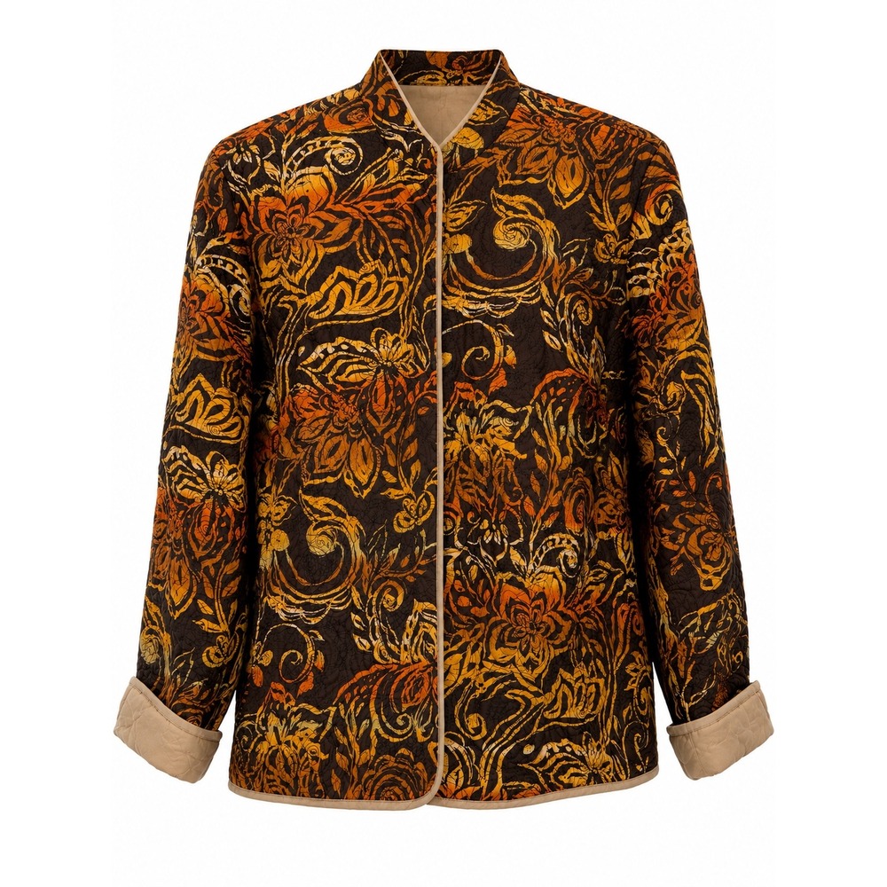 Laura Ashley Quilted Jacket Brown Orange Floral Silk Cotton Magnetic Adaptive 1X